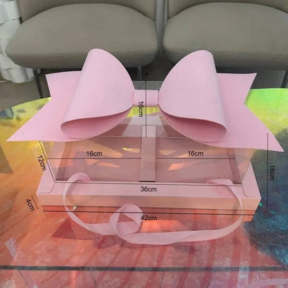 Big Bow Two Section Rectangle Flower Box with Clear Lid (2 pcs/set): Pink - Decor Addict, LLC