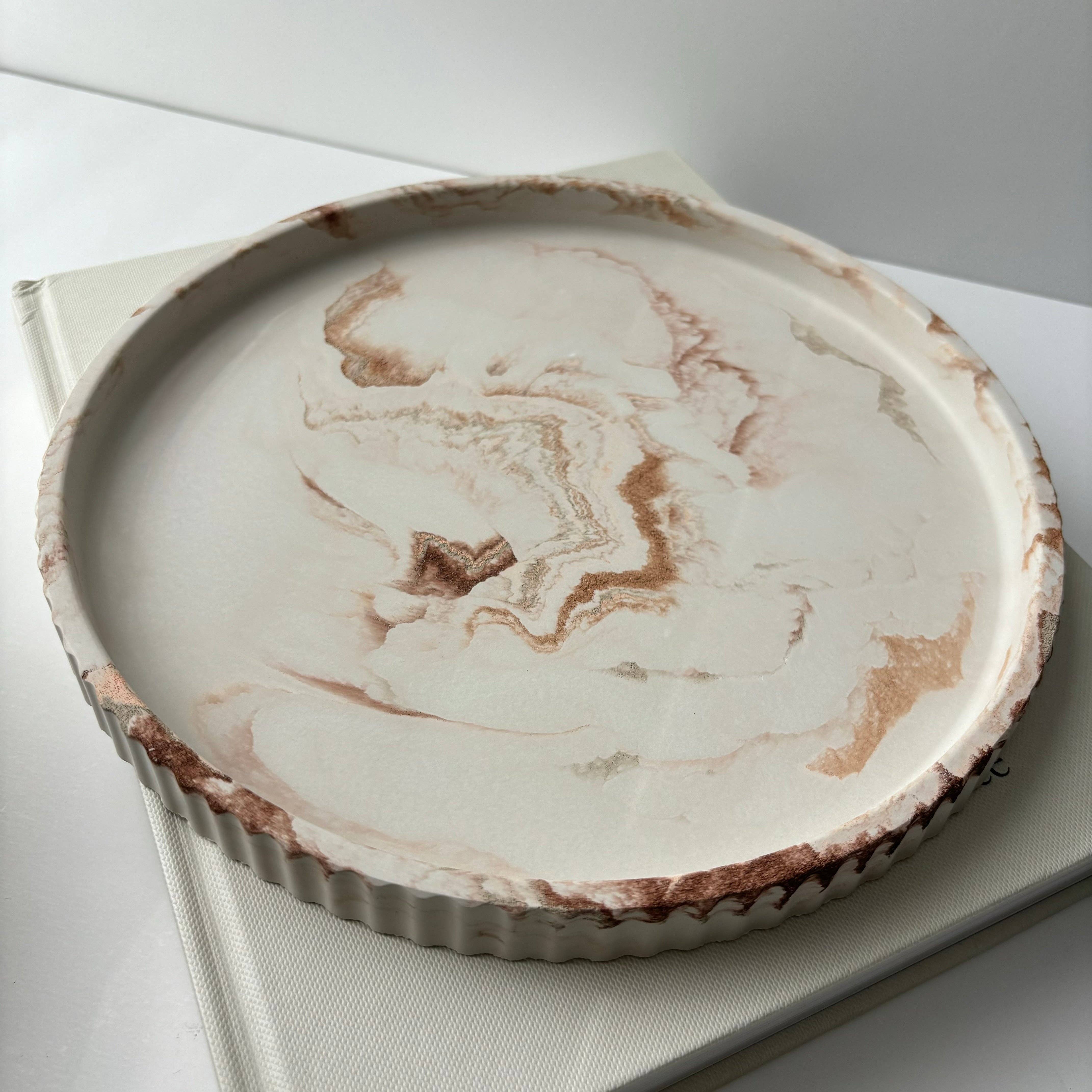 Joma - Concrete Fluted Tray | Round Concrete Tray: Black fusion marble - Decor Addict, LLC