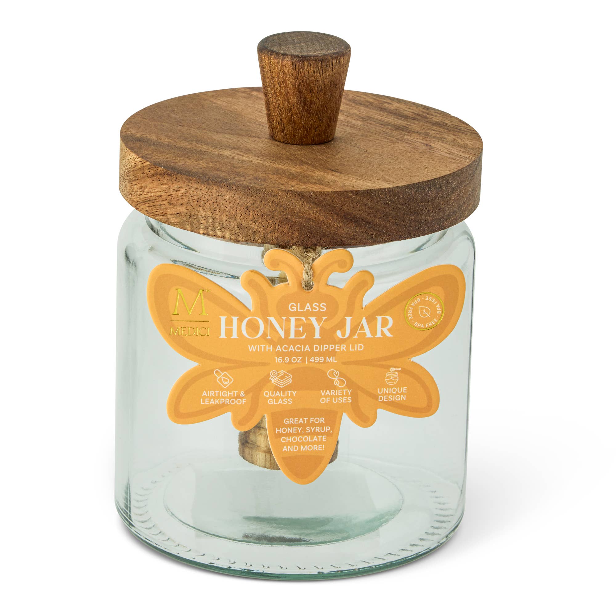 16.9oz Glass Honey Jar w/ Acacia Dipper Lid - Decor Addict, LLC