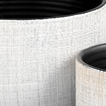 S/2 5/6" Textured Planter With Saucer, Silver - Decor Addict, LLC