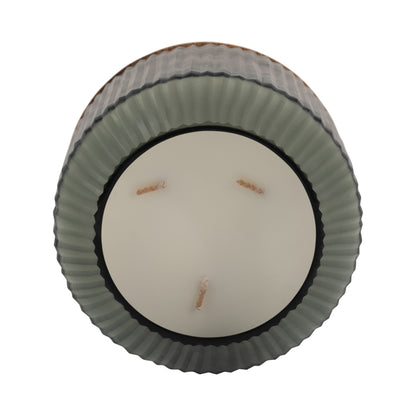 6" 42oz Glass Candle W/ Wood Base, Green - Decor Addict, LLC