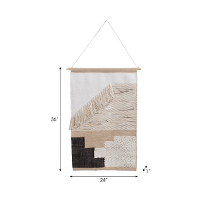 24 in. x 36 in. Ivory  Diagonal Fringe Wall Hanging - Decor Addict, LLC