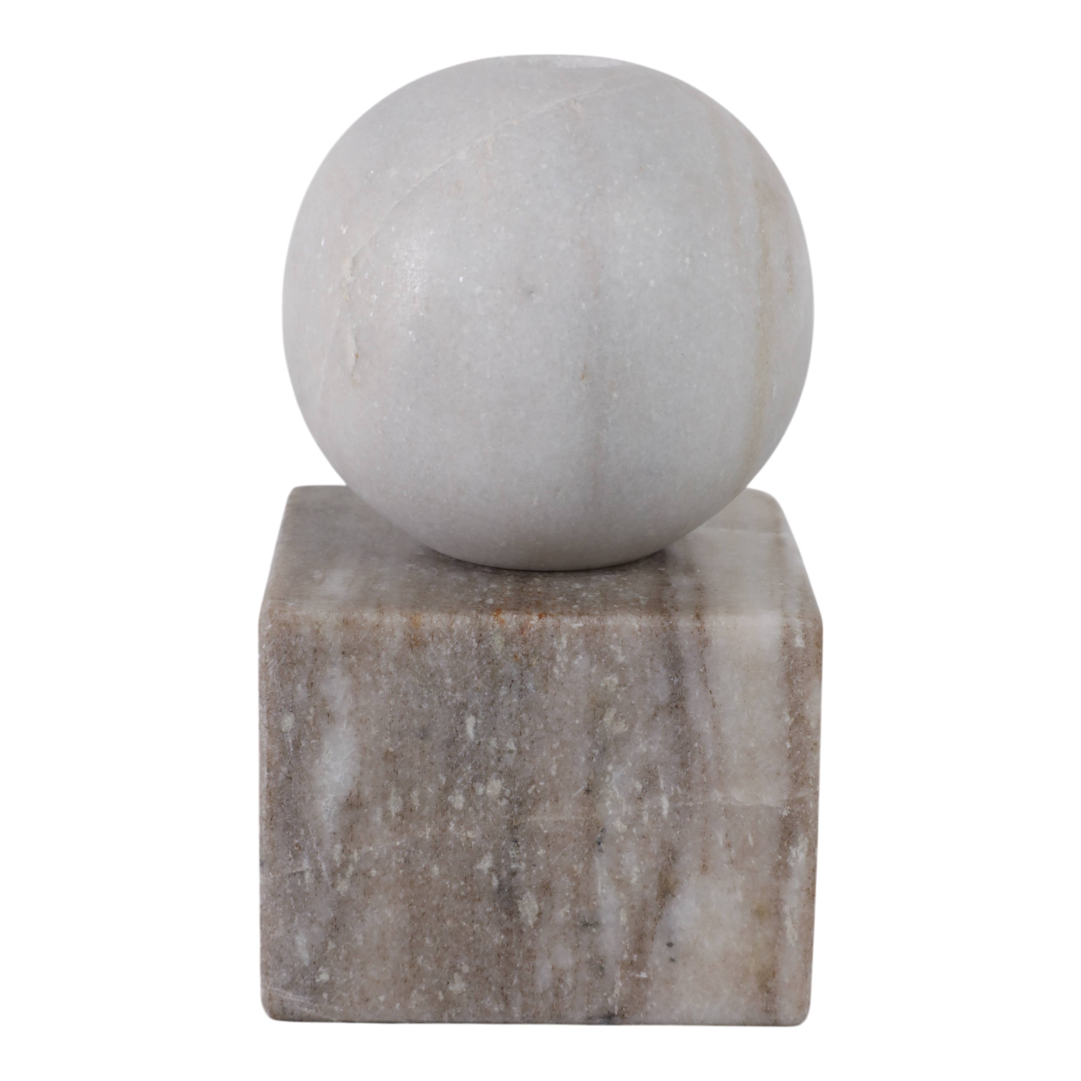 Taper Holder - Beige/White Marble Ball on Cube, 7 in.