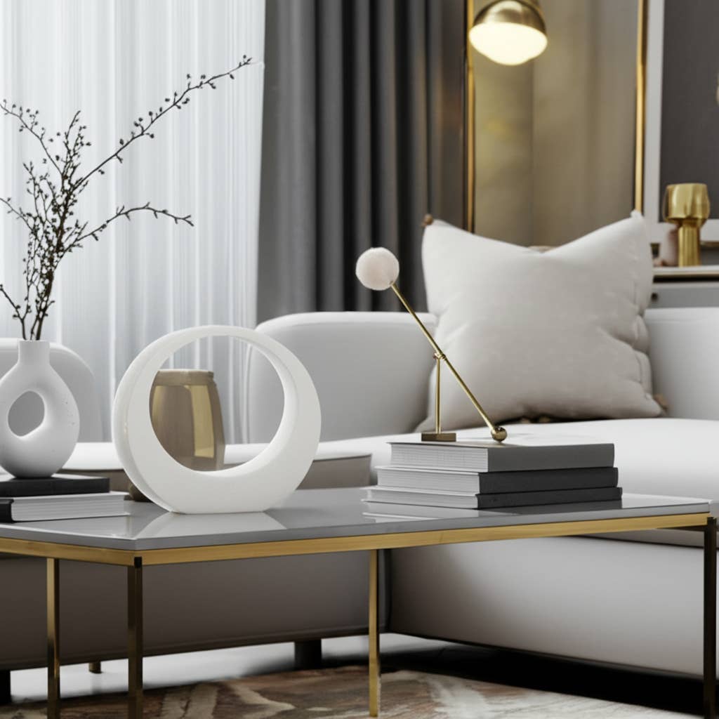 Stoneware Modern Sand Glaze Loop Sculpture - White, 11 in.