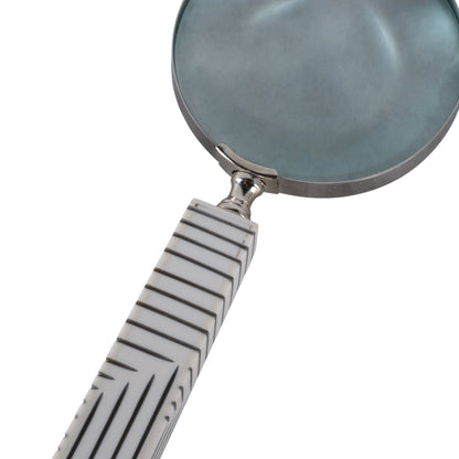 10x4" Lines Handle Magnifying Glass, White/ Black - Decor Addict, LLC