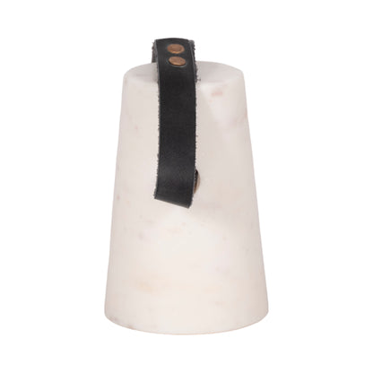 5" Marble Doorstop With Leather Handle, White/blac - Decor Addict, LLC