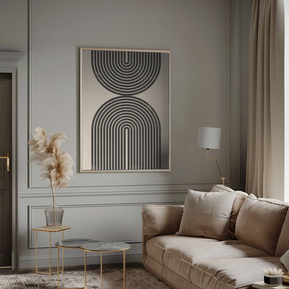 "Black Arch Line Art" Wall Art: Black Framed Textured Print / 48"H x 36 "W - Decor Addict, LLC