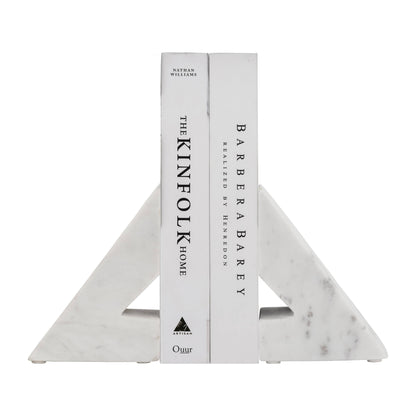 Bookends Set - White Marble Modern Right Triangle, 6 in. - Decor Addict, LLC