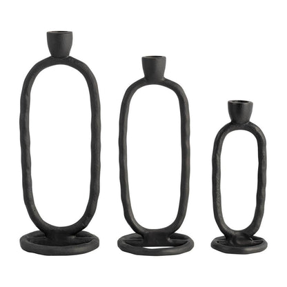 Metal Oval Ring Taper Candle Holder - Black, 8 in. - Decor Addict, LLC
