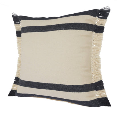 Double Blue Border Striped Throw Pillow with Fringe: Blue/White / 20" x 20" / Poly Filled - Decor Addict, LLC