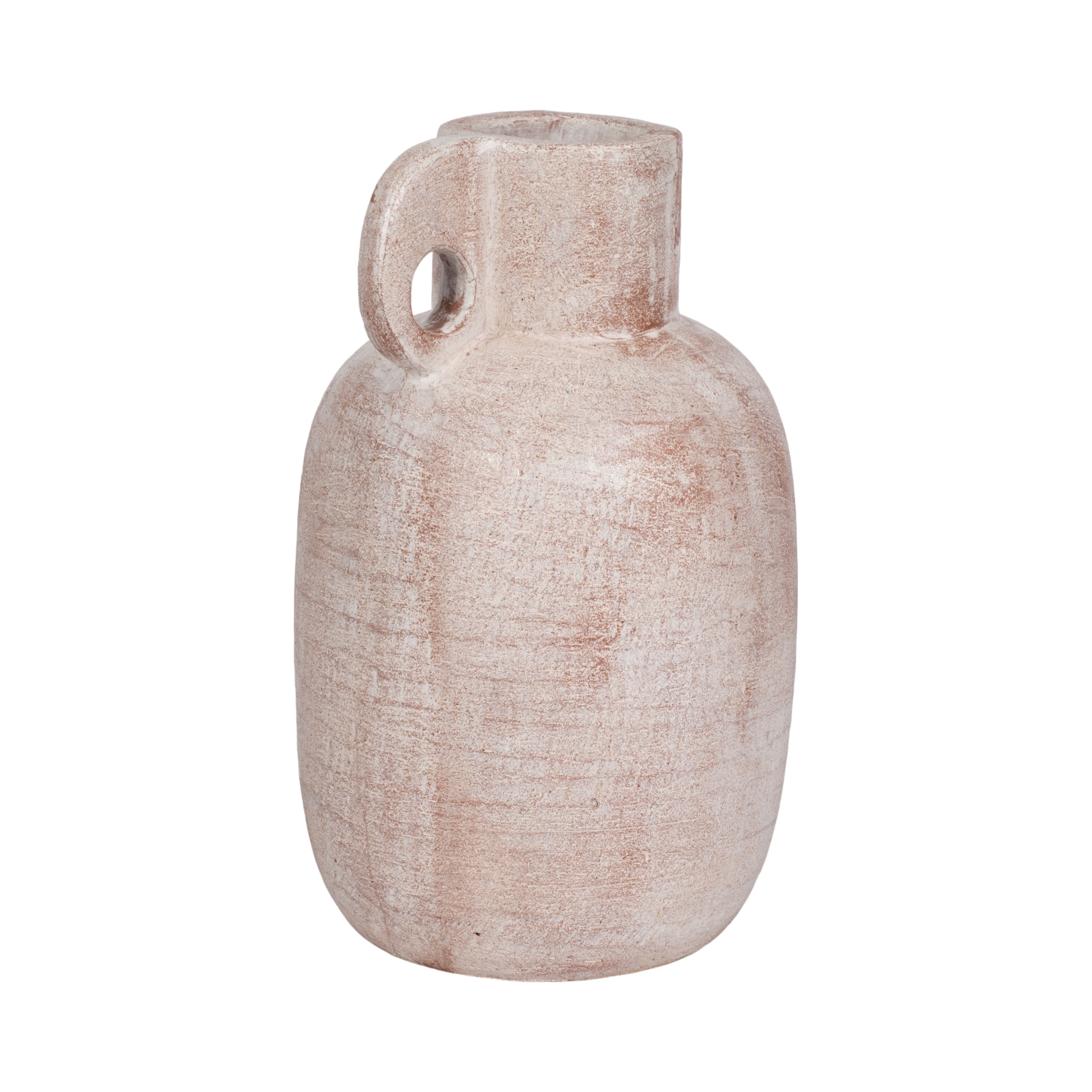 15" Modern Terracotta Jug Vase W/handle, Ivory - Decor Addict, LLC