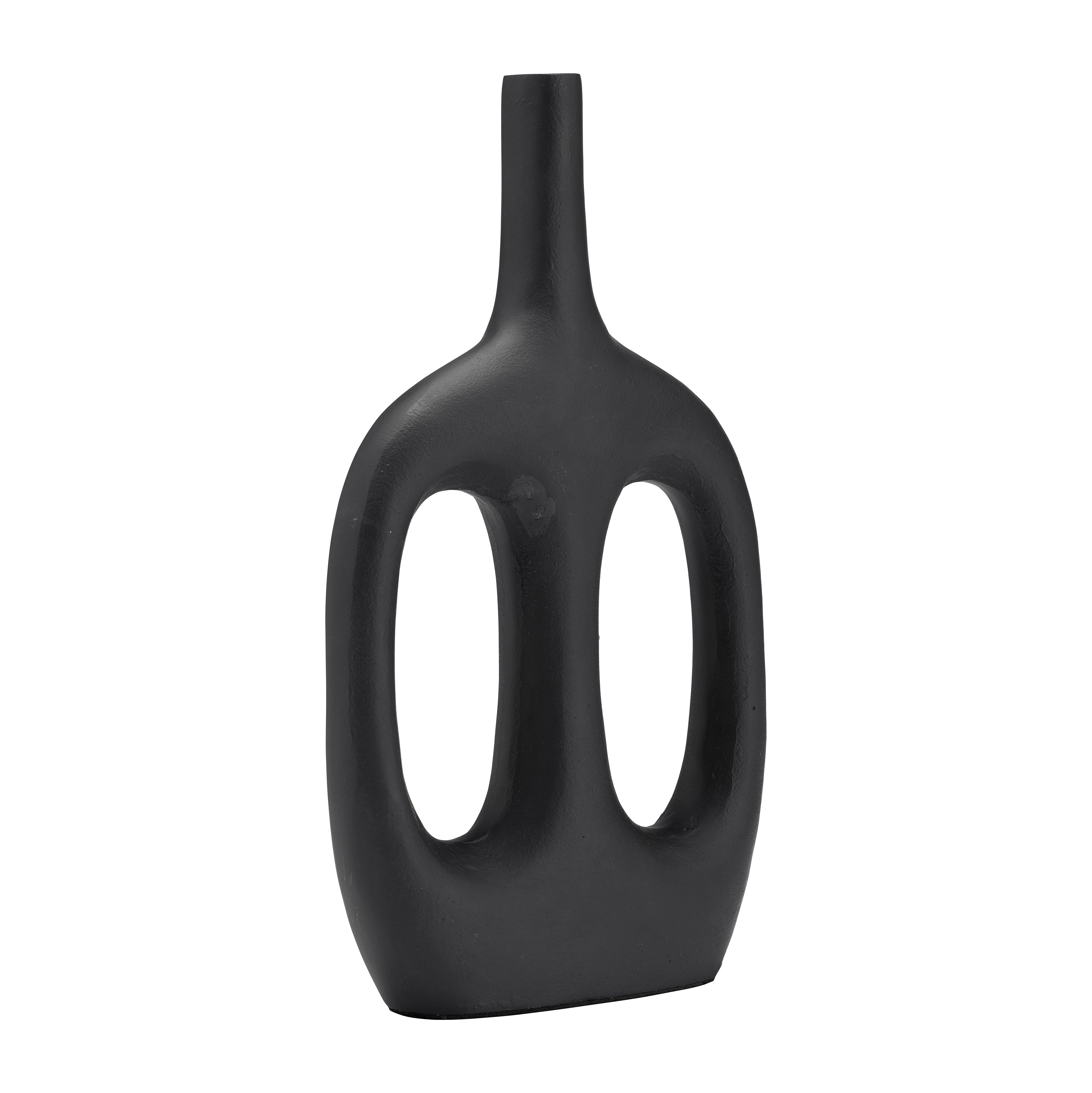 Metal,15", Hollow Handles Vase,black - Decor Addict, LLC