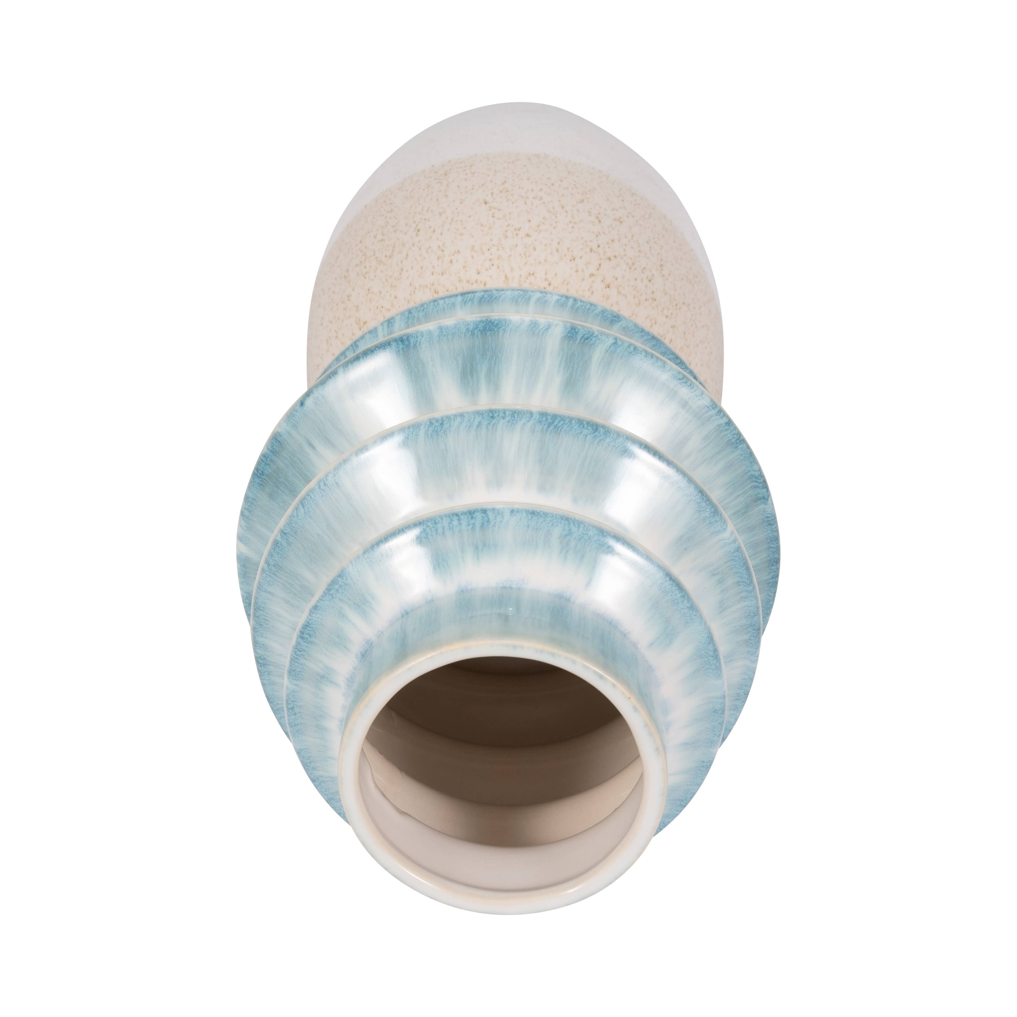 Ceramic Reactive Finish Fluted Top Vase - Blue, 15 in. - Decor Addict, LLC