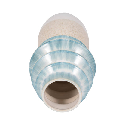 Ceramic Reactive Finish Fluted Top Vase - Blue, 15 in. - Decor Addict, LLC