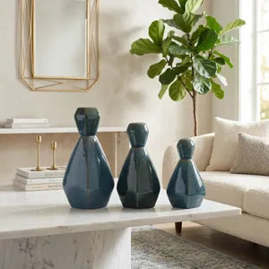 Corvallis Ceramic Bottles, Blue (Set of 3)