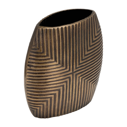 Metal, 12"h Ribbed Vase, Brass Antique - Decor Addict, LLC