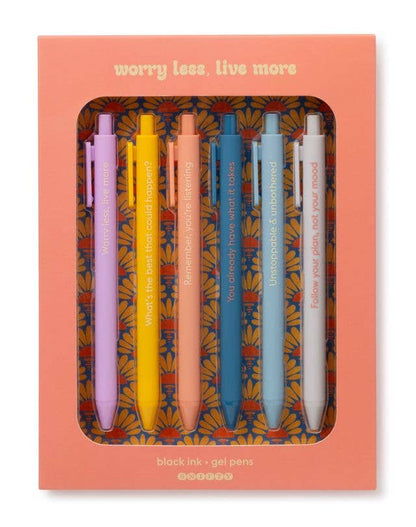 WORRY LESS, LIVE MORE - QUOTABLE GEL PEN SET - Decor Addict, LLC