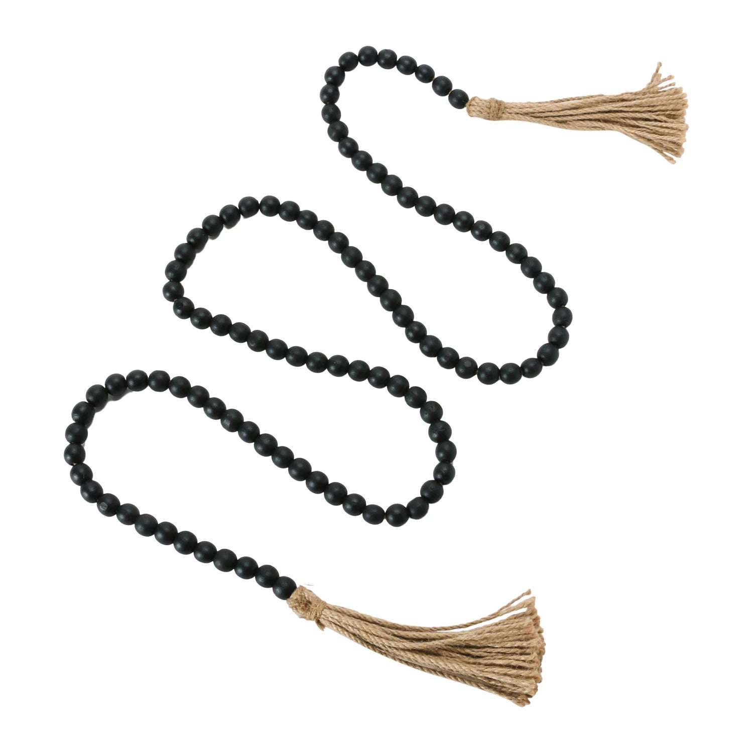 Black Paulownia Wood Bead Garland with Jute Tassels