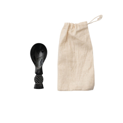 Hand-Carved Horn Spoon in Printed Drawstring Bag (Each One Will Vary)