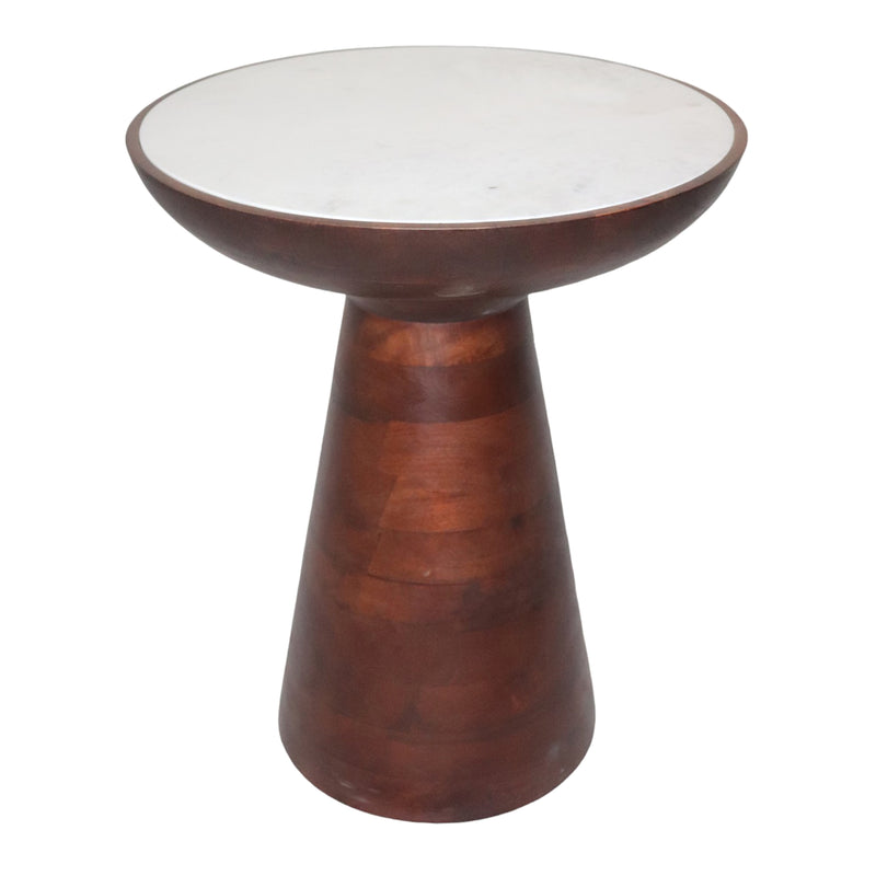 20" Wood Accent Table Marble Top, Walnut/white