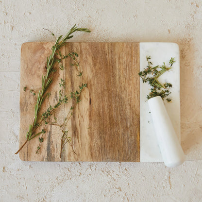 Mango Wood & Marble Cheese/Serving Board w/ Marble Pestle - Decor Addict, LLC