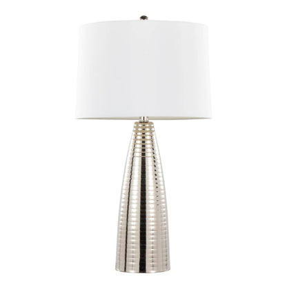 28" Metal Table Lamps ft. Ribbed Body Design (Set of 2): Polished Nickel, White Linen - Decor Addict, LLC