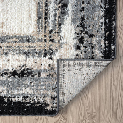 Abani Viva Ivory Abstract Border Grey Area Rug: 2' x 3' - Decor Addict, LLC