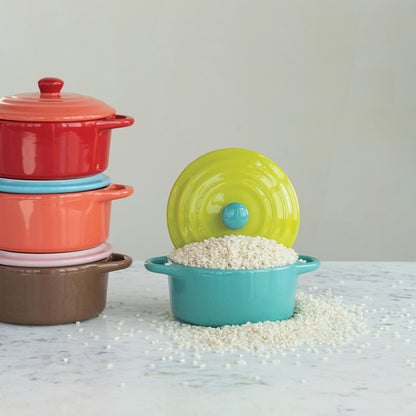 1-1/3 Cup Stoneware Two-Tone Baker with Lid, 4 Colors