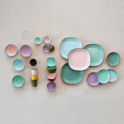 Enameled Stainless Steel Plate with Colored Edge, 4 Colors