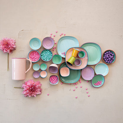 Enameled Stainless Steel Plate with Colored Edge, 4 Colors