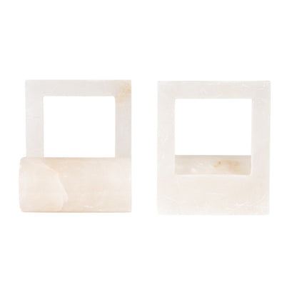 Alabaster Bookends with Cut-Outs, Set of 2 (Each One Will Vary)