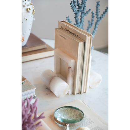 Alabaster Bookends with Cut-Outs, Set of 2 (Each One Will Vary)