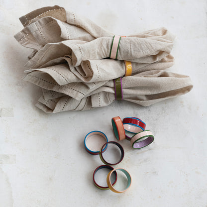 Enameled Metal Napkin Rings with Colored Edge, 6 Colors
