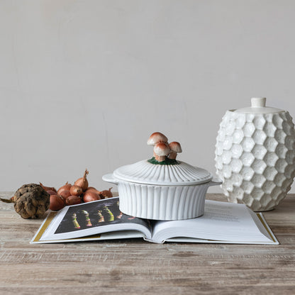 7" Round x 9-1/4"H Stoneware Sculptural Jar, Matte White