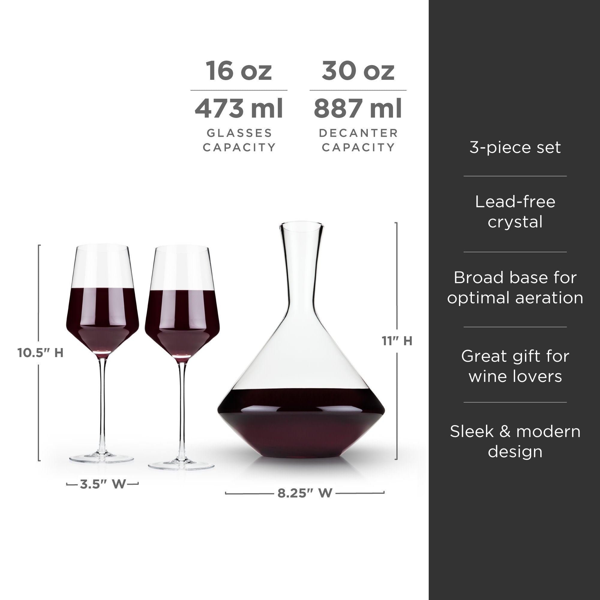 Raye Angled Crystal Bordeaux Decanter & Wine Glass Set - Thumbnail 5