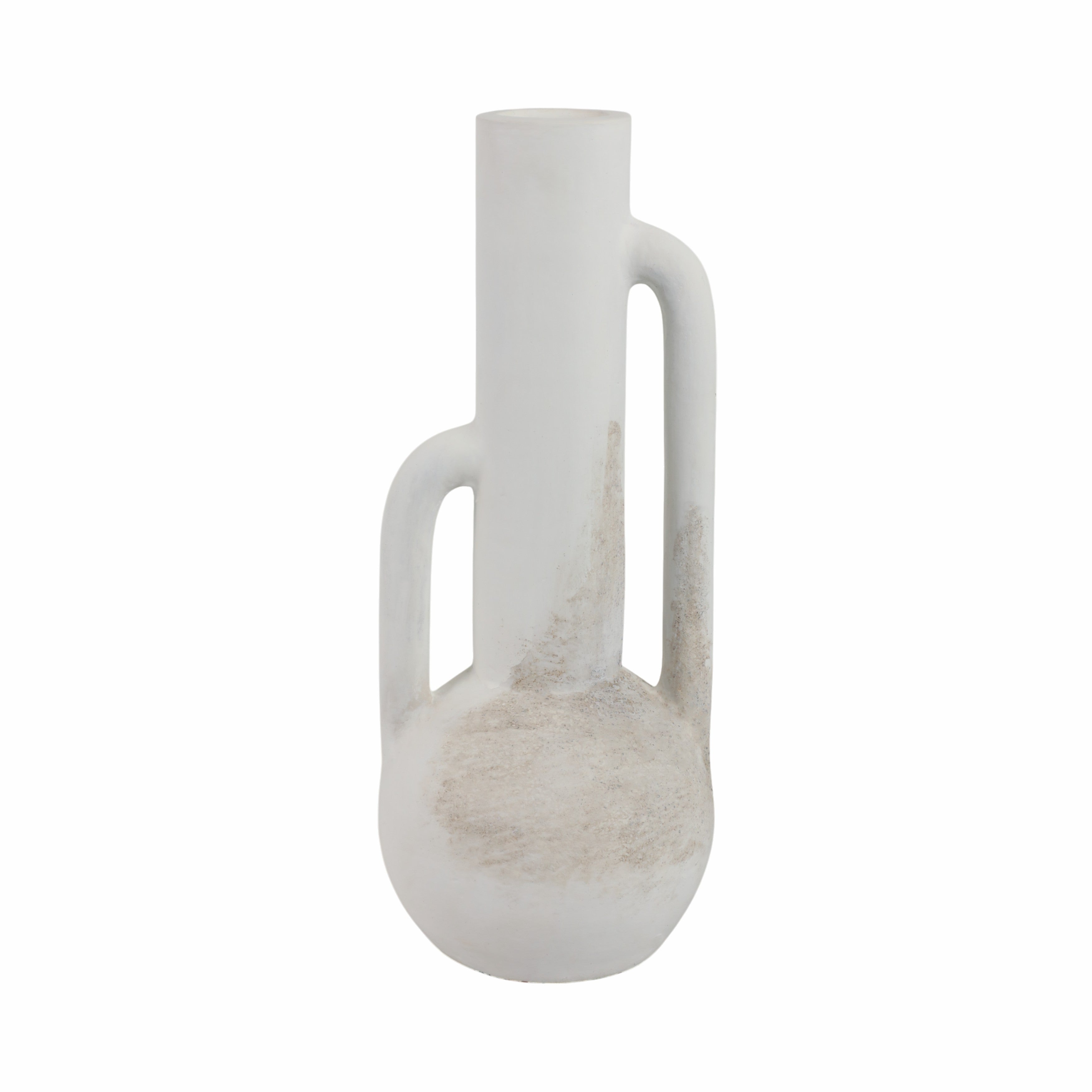 19" Asymmetrical Eared Terracotta Btl Vase, White - Decor Addict, LLC