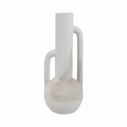 19" Asymmetrical Eared Terracotta Btl Vase, White - Decor Addict, LLC