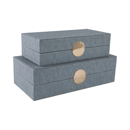 S/2 12/14" Rectangular Faux Leather Boxes, Blue - Decor Addict, LLC