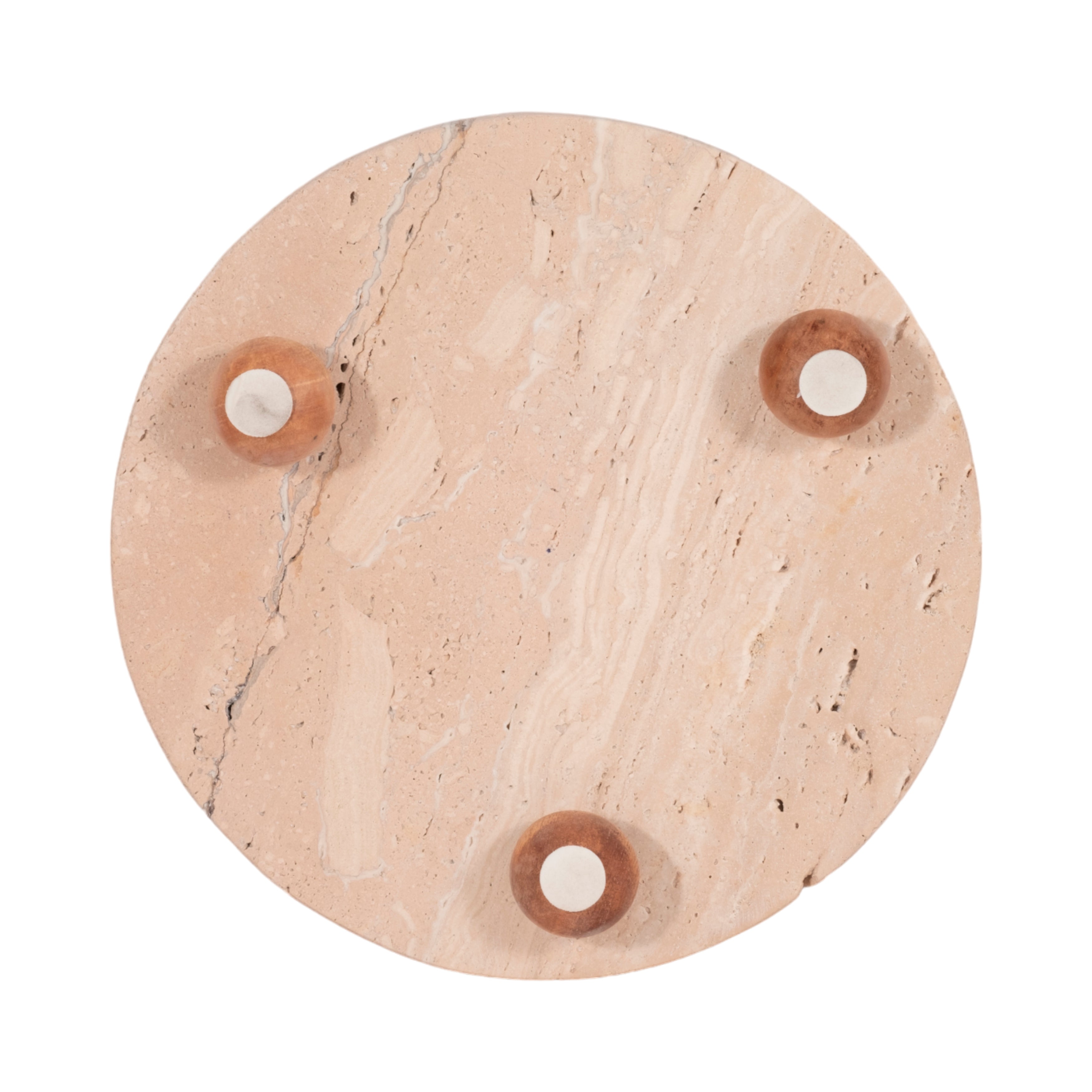 10" Travertine Tray On Wood Ball Feet, Tan - Decor Addict, LLC