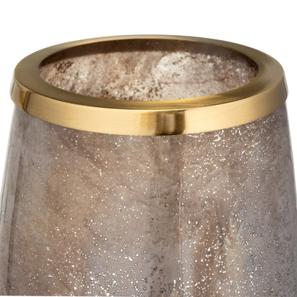 Glass 24" Vase W/ Metal Ring, Champagne - Decor Addict, LLC