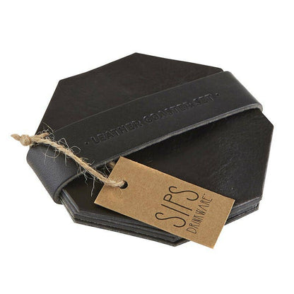 Leather Coaster Set - Black - Decor Addict, LLC