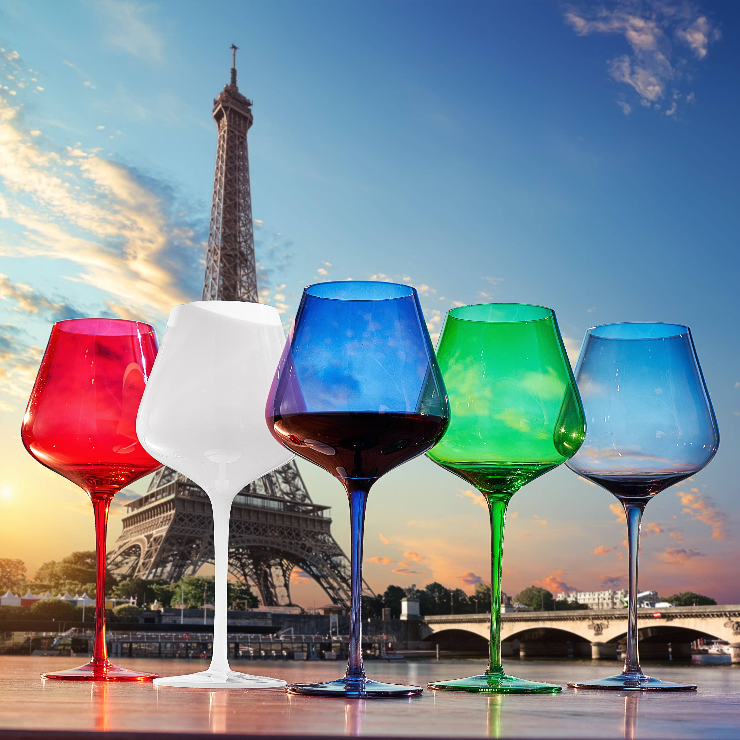 Colors of Paris, France, Wine Glassware | Set of 5, 20 OZ - Decor Addict, LLC