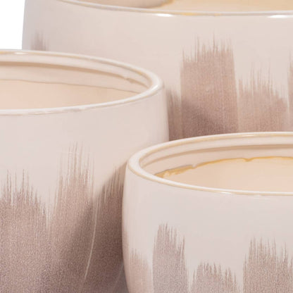 Planters Set of 3 - Tan Ceramic Round Design, 10/12/14 in. - Decor Addict, LLC