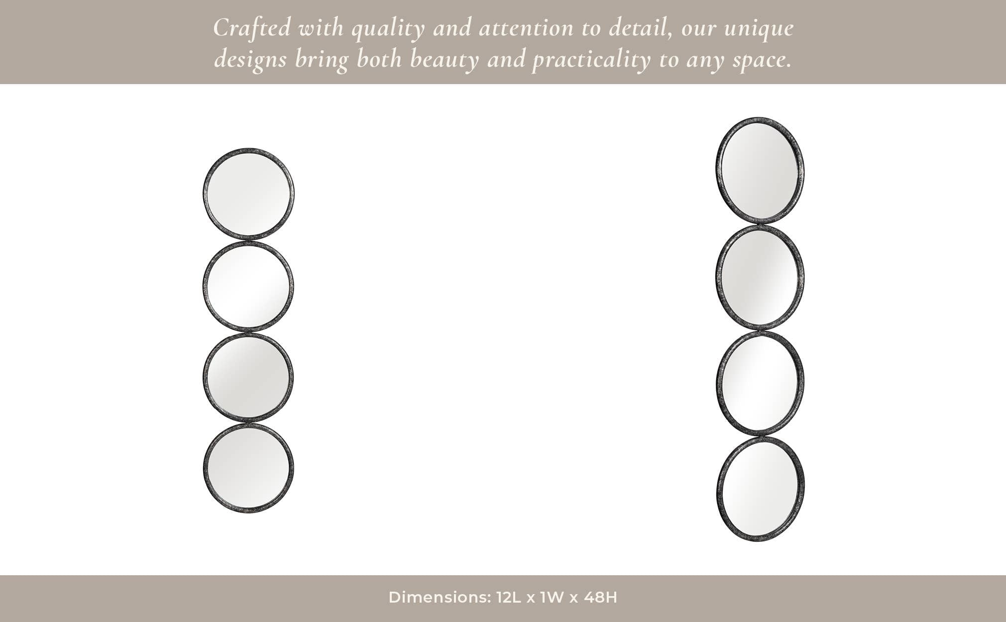 Wood Modern Four Circles Wall Mirror - Black, 48 in.