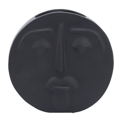 Cer, 10" Sad Face Vase, Black - Decor Addict, LLC