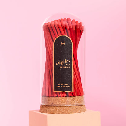 Ruby Red Wooden Matchsticks in Glass Corked Dome - Decor Addict, LLC