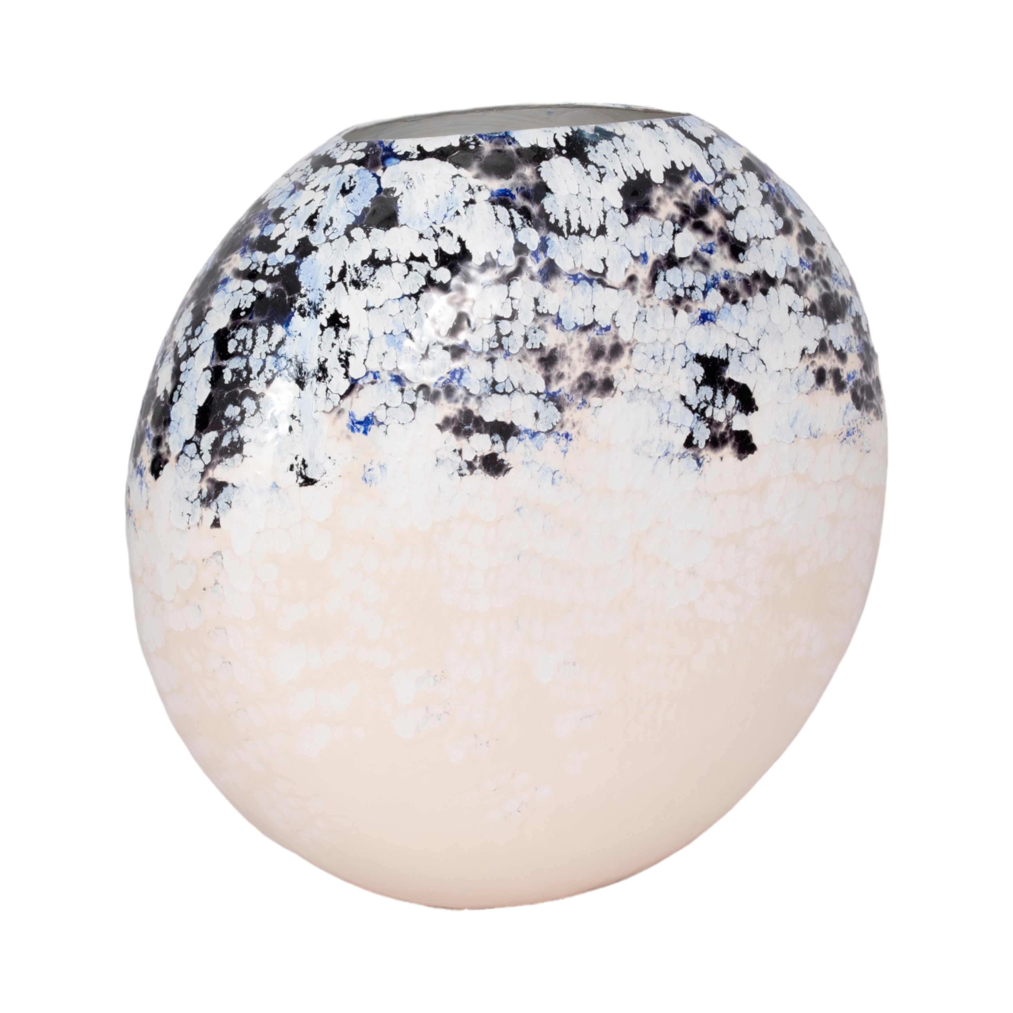 21" Round Metal Vase Arctic Finish, White/blue - Decor Addict, LLC