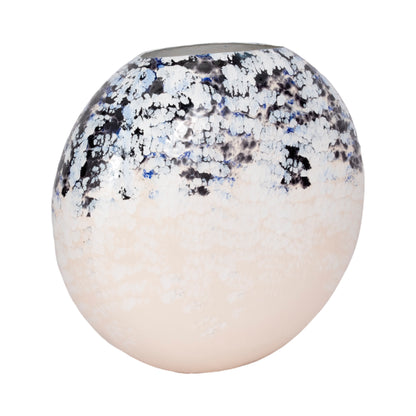 21" Round Metal Vase Arctic Finish, White/blue - Decor Addict, LLC