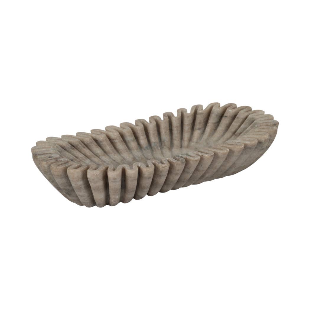 Decorative Bowl - Tan Marble Wavy Ribbed Texture, 16 in. - Decor Addict, LLC