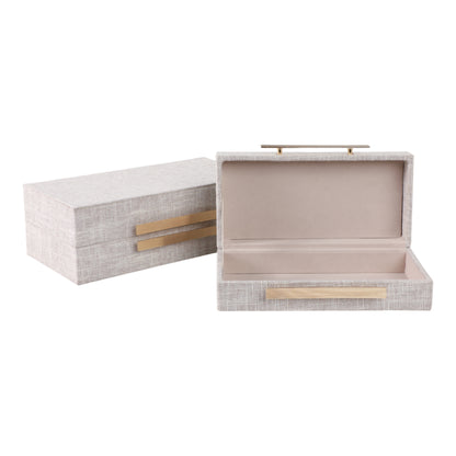 S/2 10/12" Rectangular Boxes Double Hardware, Wht - Decor Addict, LLC